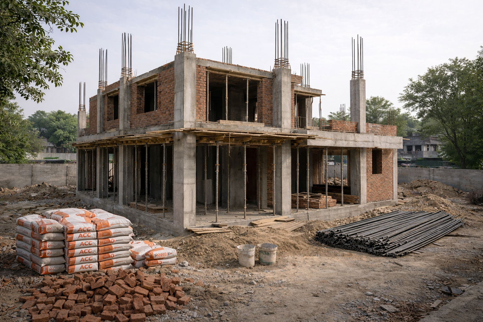 Independent house construction site in India